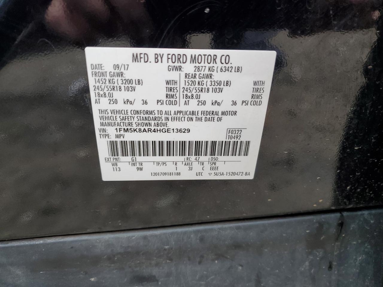 2017 Ford Explorer VIN 1FM5K8AR4HGE13629 Copart auction photo, side / front end damage thumbnail 13