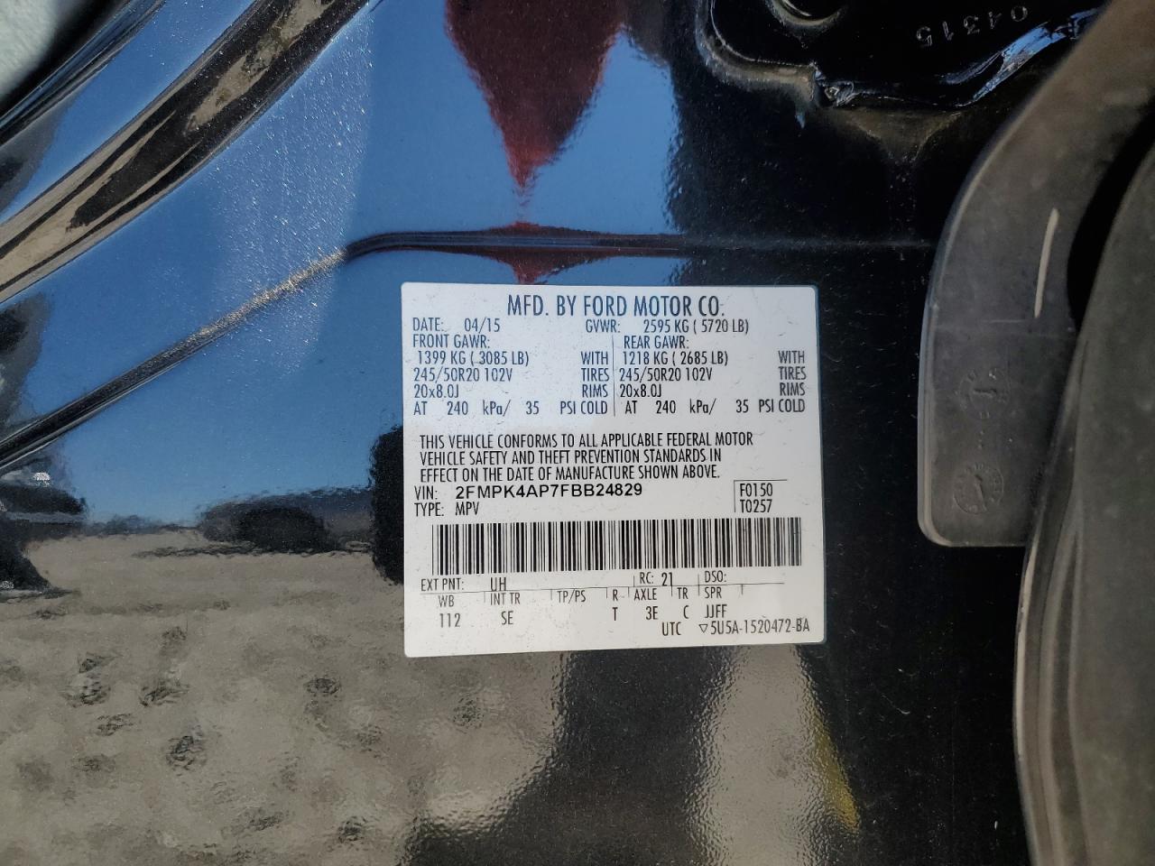 2015 Ford Edge VIN 2FMPK4AP7FBB24829 Copart auction photo, rear end damage thumbnail 16