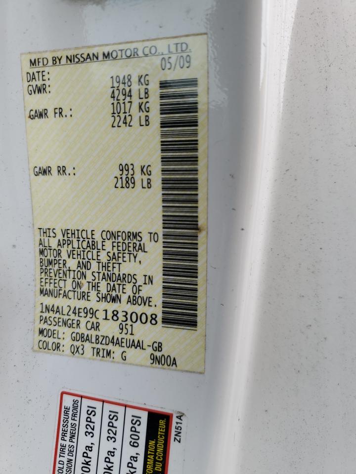 2009 Nissan Altima VIN 1N4AL24E99C183008 Copart auction photo, mechanical damage thumbnail 12