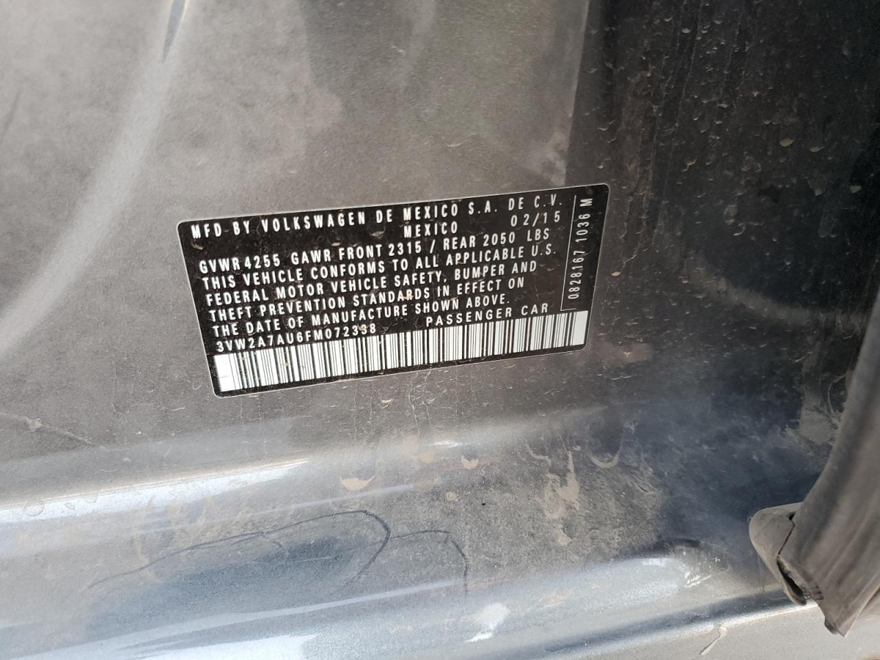 2015 Volkswagen Golf VIN 3VW2A7AU6FM072338 Copart auction photo, rear end / side damage thumbnail 14