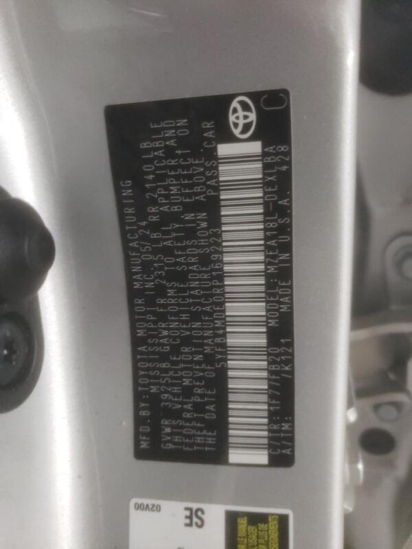 TOYOTA COROLLA SILVER - 5YFB4MDE0RP169223