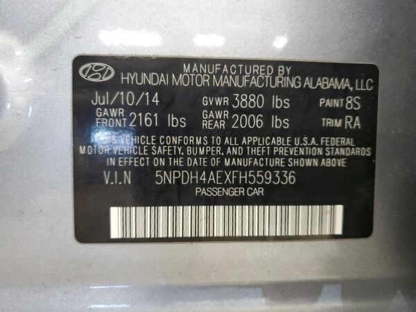 HYUNDAI ELANTRA SILVER - 5NPDH4AEXFH559336