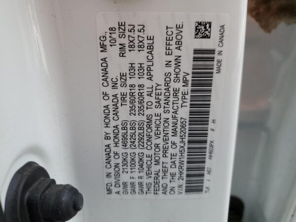 HONDA CRV WHITE - 2HKRW1H5XJH520657