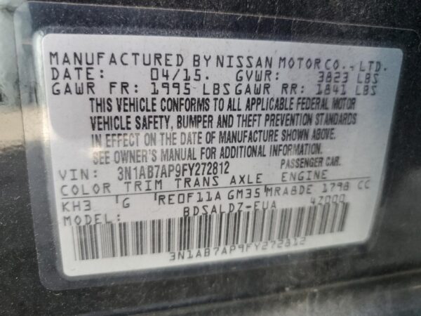 NISSAN SENTRA BLACK - 3N1AB7AP9FY272812