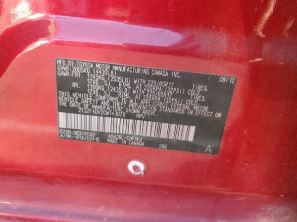 TOYOTA RAV4 RED - 2T3ZF4DV2CW143079