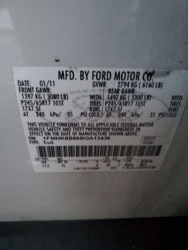 FORD EXPLORER WHITE - 1FMHK8B86BGA13436