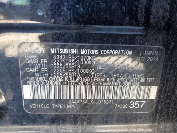 MITSUBISHI OUTLANDER BLACK - JA4AP3AUXJU015371
