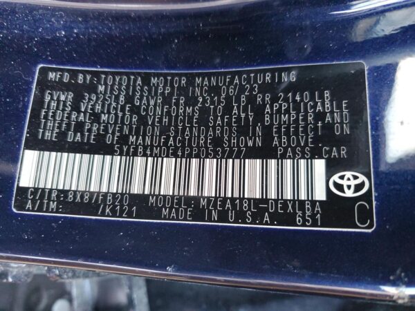 TOYOTA COROLLA BLUE - 5YFB4MDE4PP053777