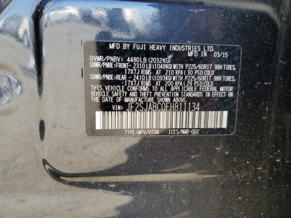 SUBARU FORESTER CHARCOAL - JF2SJABC0FH811134