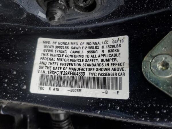 Honda Civic 2019 - 19XFC1F39KE004339
