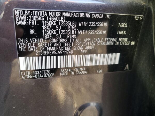 TOYOTA RAV4 GRAY - 2T3RFREV5JW711740