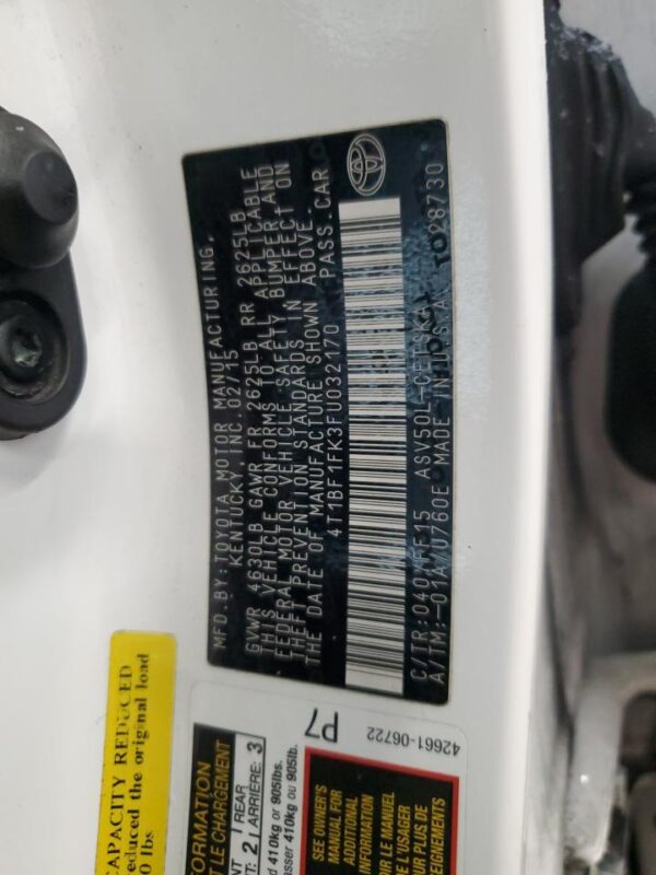 TOYOTA CAMRY WHITE - 4T1BF1FK3FU032170