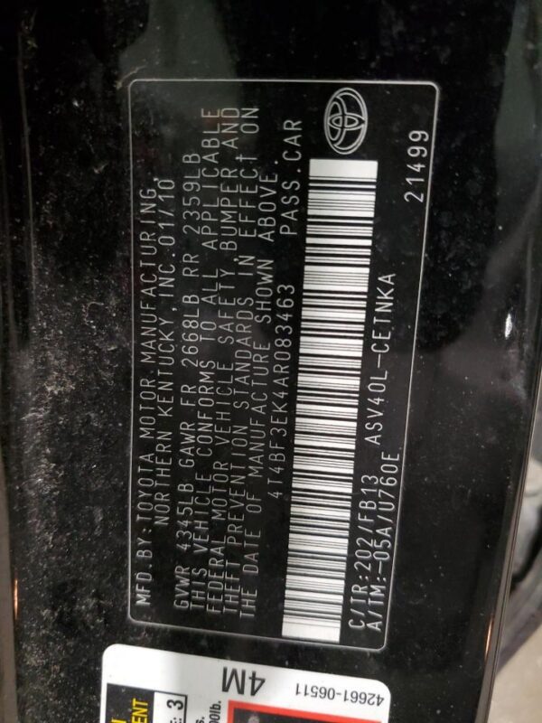 TOYOTA CAMRY BLACK - 4T4BF3EK4AR083463