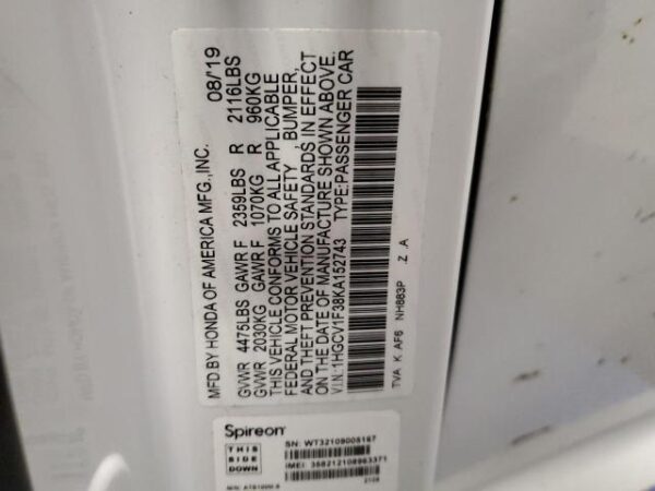 Honda Accord 2019 - 1HGCV1F38KA152743