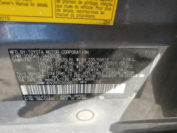 TOYOTA RAV4 GRAY - JTMWF4DV2B5036560