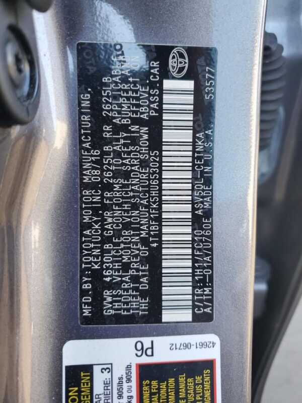 TOYOTA CAMRY GRAY - 4T1BF1FK5HU653025