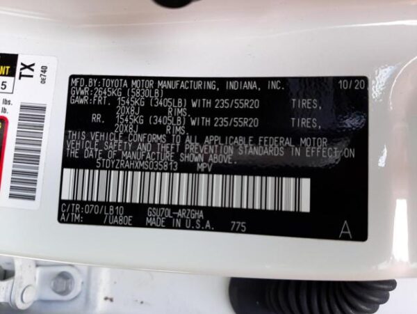 2021 Toyota Highlander White - 5TDYZRAHXMS035813