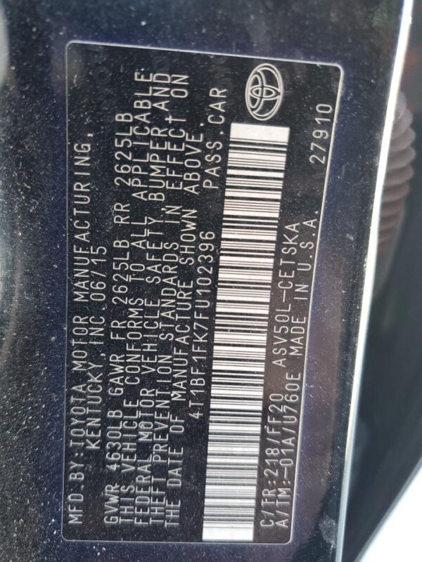 TOYOTA CAMRY BLACK - 4T1BF1FK7FU102396