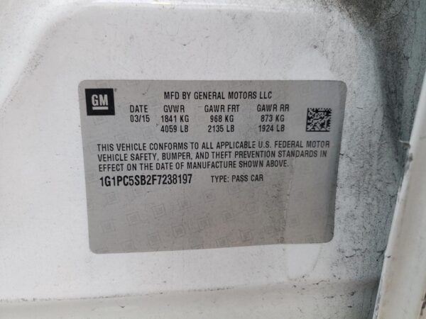 CHEVROLET CRUZE WHITE - 1G1PC5SB2F7238197