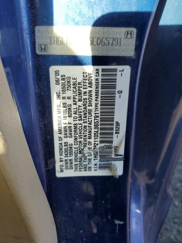 HONDA CIVIC BLUE - 1HGEM21105L065791