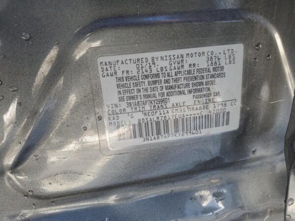 NISSAN SENTRA GRAY - 3N1AB7AP7KY299601