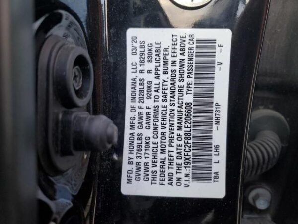 Honda Civic 2020 - 19XFC2F88LE206608