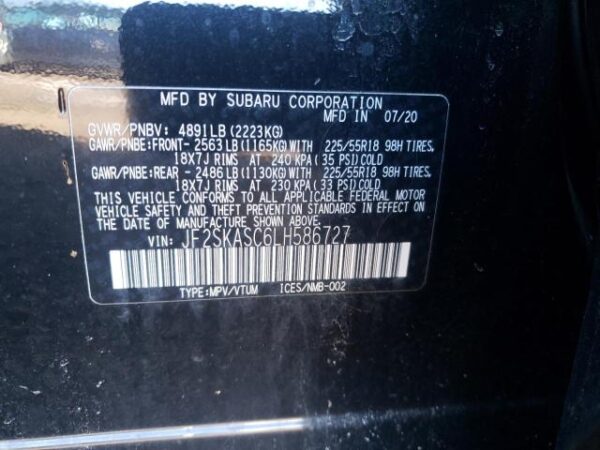 Subaru FORESTER 2020 - JF2SKASC6LH586727