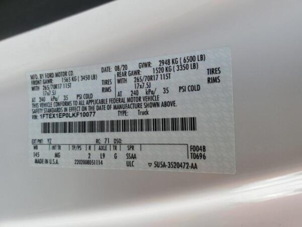 Ford F150 2020 - 1FTEX1EP0LKF10077