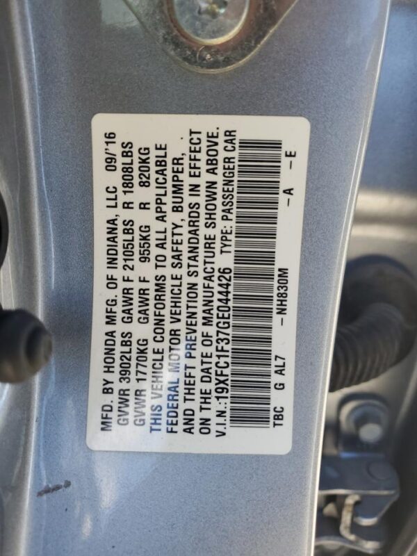 HONDA CIVIC SILVER - 19XFC1F37GE044426