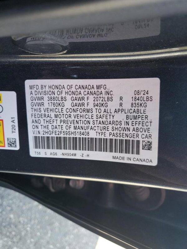 HONDA CIVIC GRAY - 2HGFE2F59SH518408