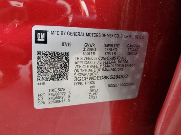 Chevrolet SILVERADO 2019 - 3GCPWDED8KG284573