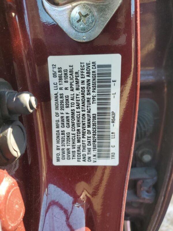 HONDA CIVIC RED - 19XFB2F83CE357083