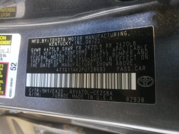 TOYOTA CAMRY GRAY - 4T1G11AK2PU728693