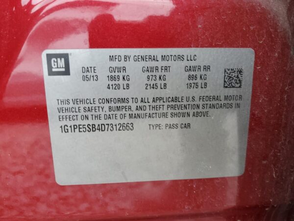 CHEVROLET CRUZE RED - 1G1PE5SB4D7312663