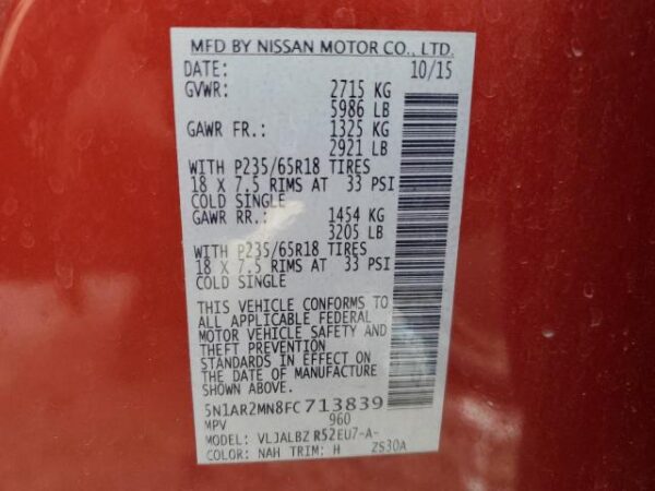 Nissan PATHFINDER 2015 - 5N1AR2MN8FC713839