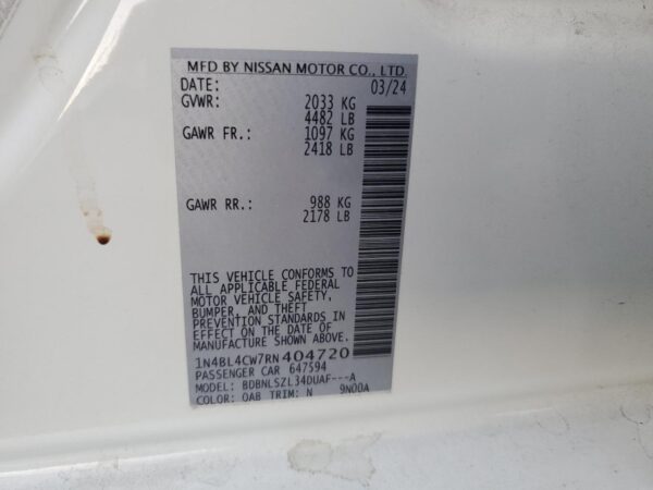 NISSAN ALTIMA WHITE - 1N4BL4CW7RN404720