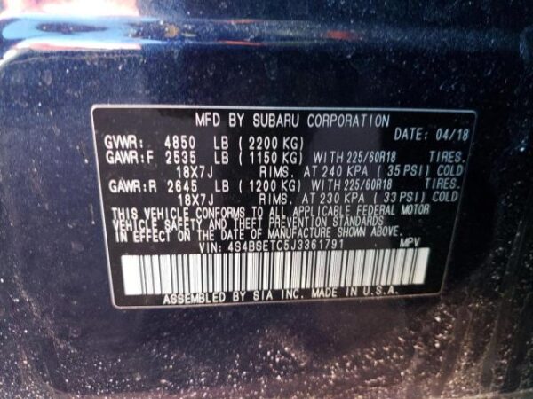 Subaru OUTBACK 2018 - 4S4BSETC5J3361791
