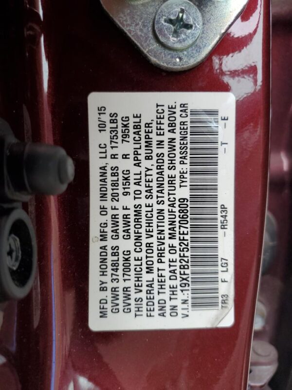 HONDA CIVIC BURGUNDY - 19XFB2F52FE706809