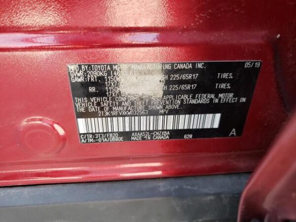 Toyota RAV4 XSE 2019 Red 2.5L 4 — 2T3K1RFVXKW032563