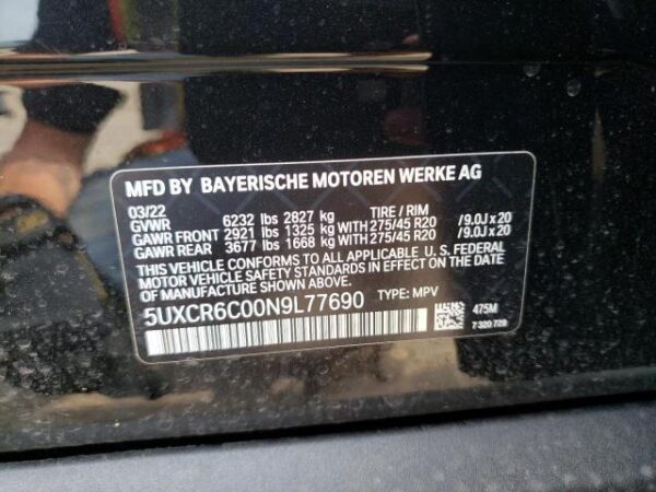 BMW X5 2022 BLACK — 5UXCR6C00N9L77690