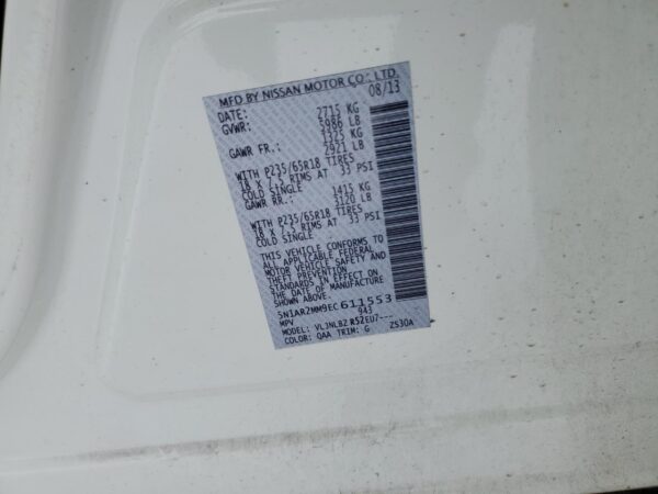 NISSAN PATHFINDER WHITE - 5N1AR2MM9EC611553