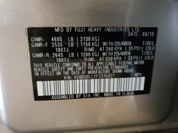 SUBARU OUTBACK TAN - 4S4BSBLC2F3316927