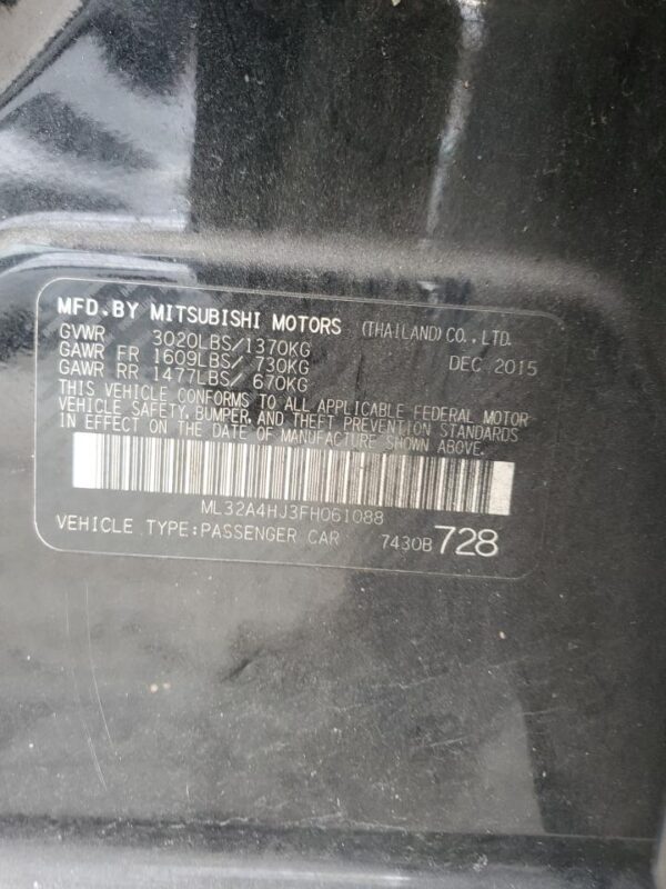 MITSUBISHI MIRAGE BLACK - ML32A4HJ3FH061088