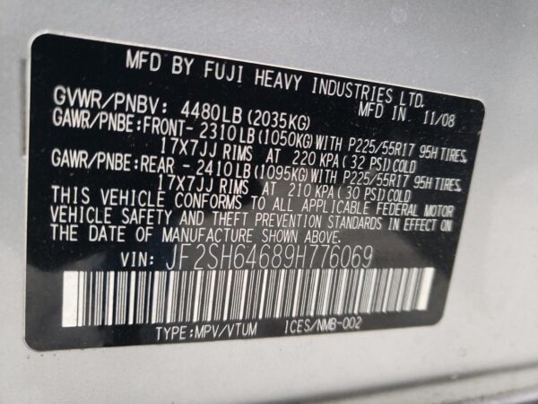 SUBARU FORESTER SILVER - JF2SH64689H776069