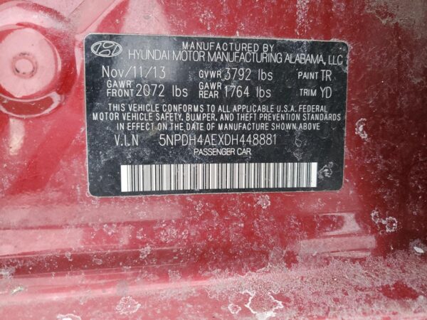 HYUNDAI ELANTRA RED - 5NPDH4AEXDH448881