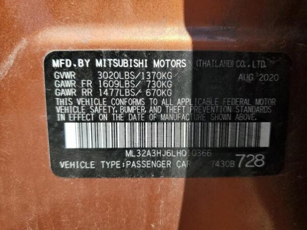 MITSUBISHI MIRAGE ORANGE - ML32A3HJ6LH010366