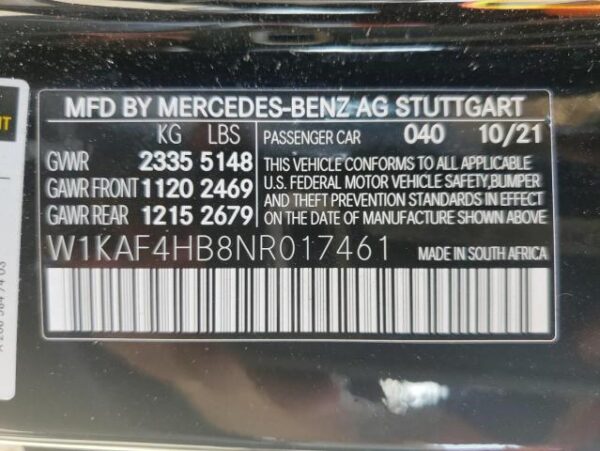 Mercedes-benz C-class 2022 - W1KAF4HB8NR017461