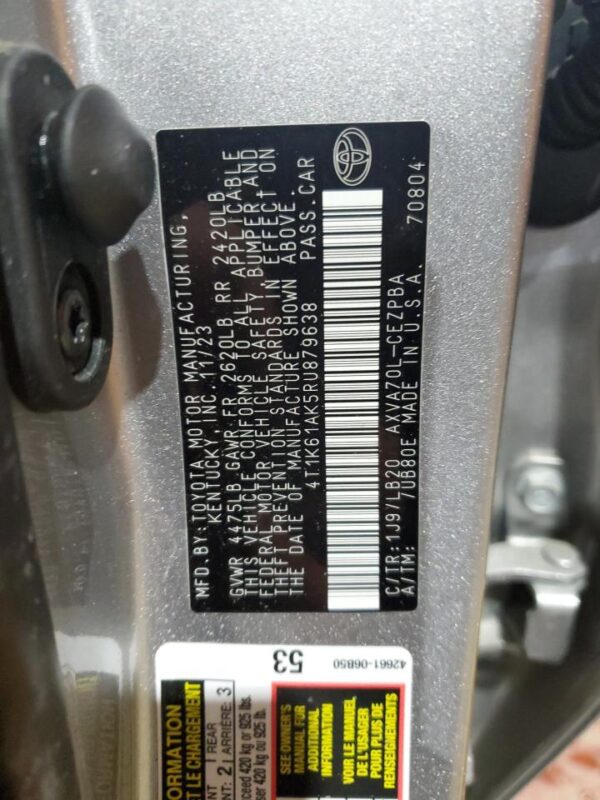 TOYOTA CAMRY SILVER - 4T1K61AK5RU879638