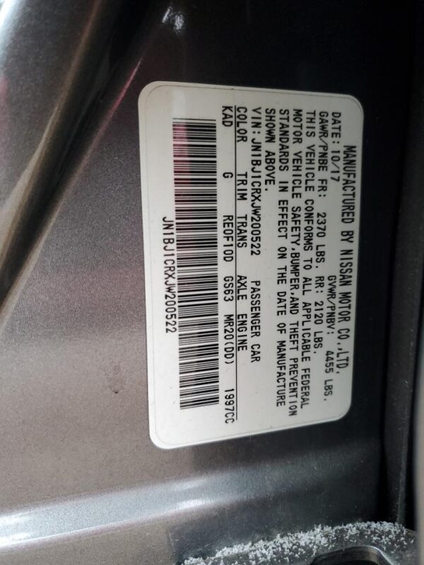 NISSAN ROGUE GRAY - JN1BJ1CRXJW200522