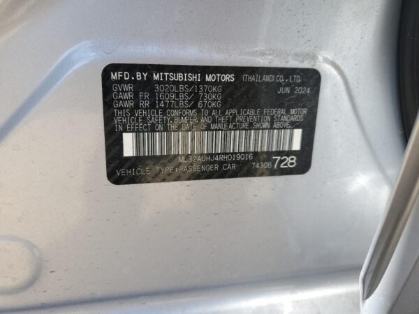 MITSUBISHI MIRAGE SILVER - ML32AUHJ4RH019016